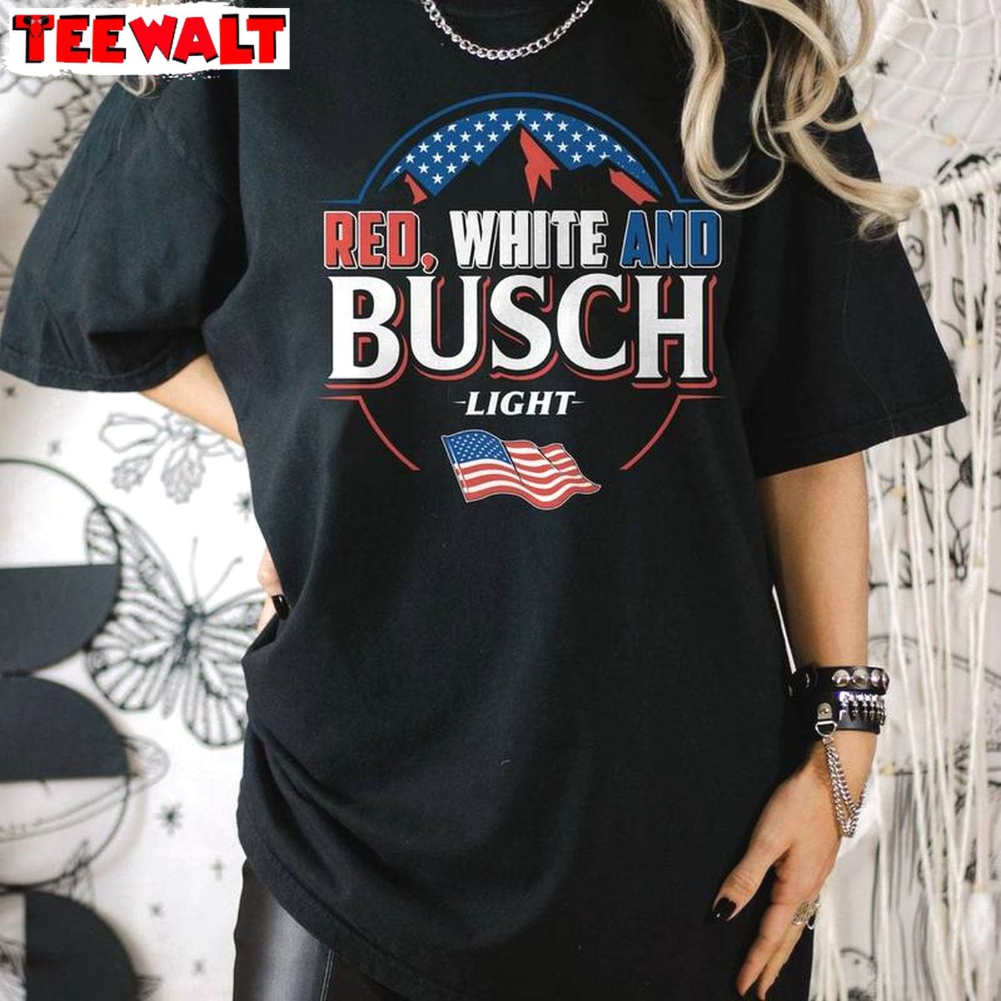 Red White And Busch Light Vintage Shirt, Creative Fourth Of July Short Sleeve Crewneck