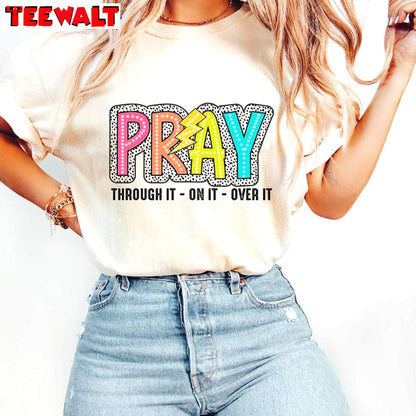 Pray On It Trendy Shirt, Dalmatian Dots Groovy Short Sleeve