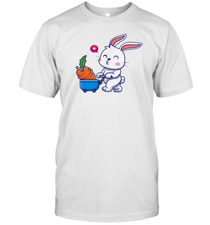 Cute Rabbit Bring Carrot With Trolley Cartoon T-Shirt