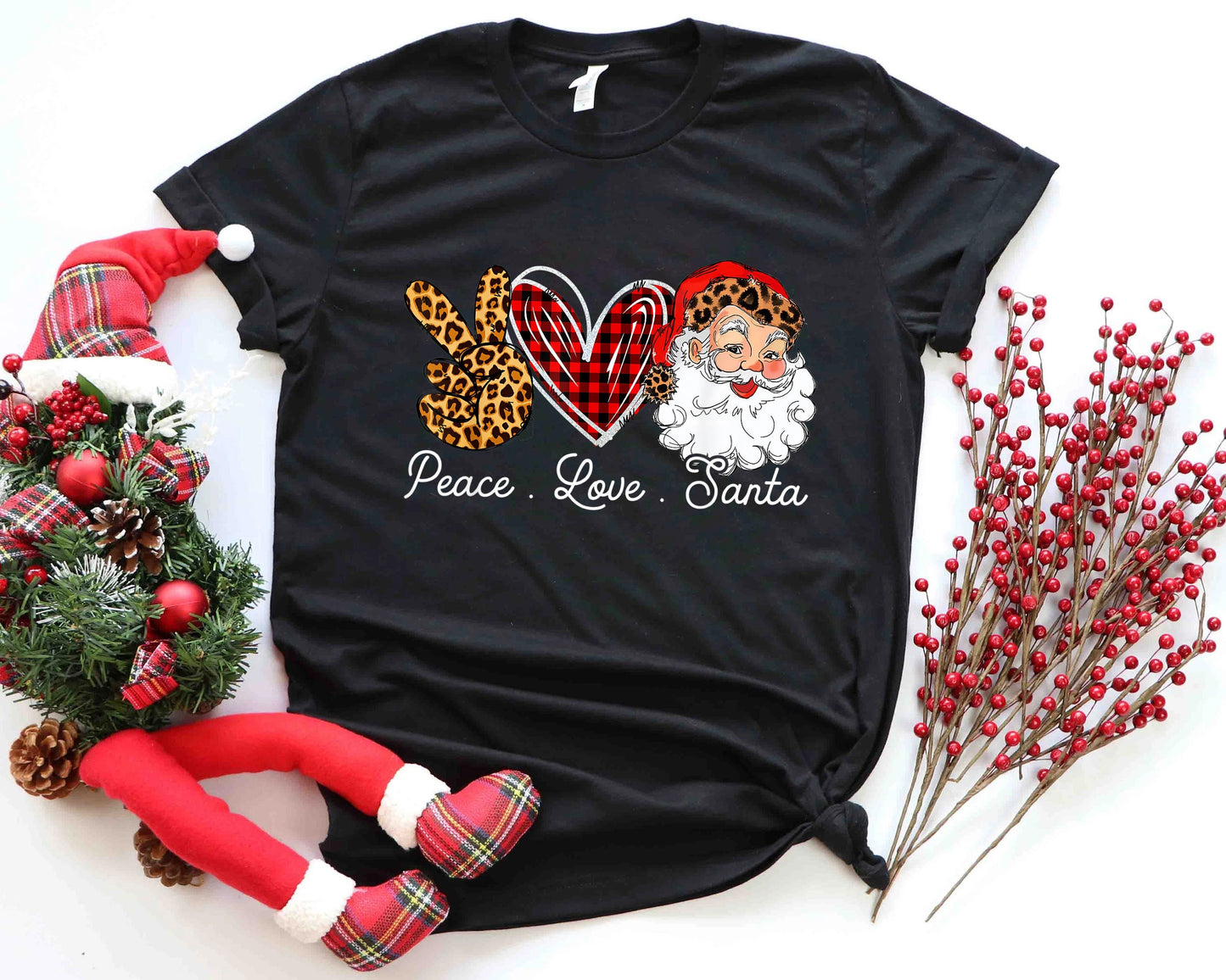 Peace Love Santa Christmas Shirt, Funny Santa Face T-Shirt