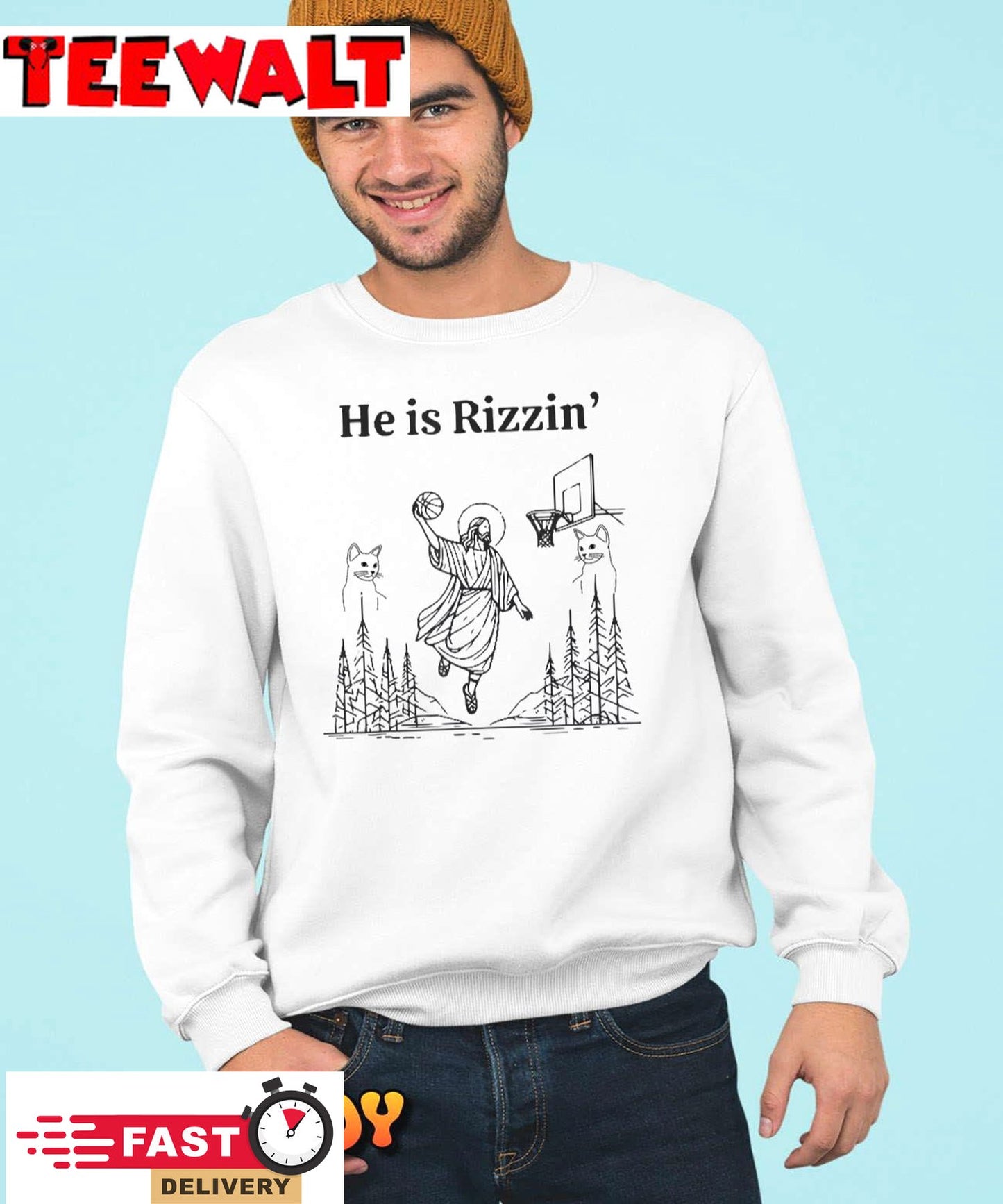 He Is Rizzin Funny Cate Basketball Retro Christian Religious T-Shirt