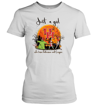 Just A Girl Who Love Halloween And Houston Cougars Football T-Shirt