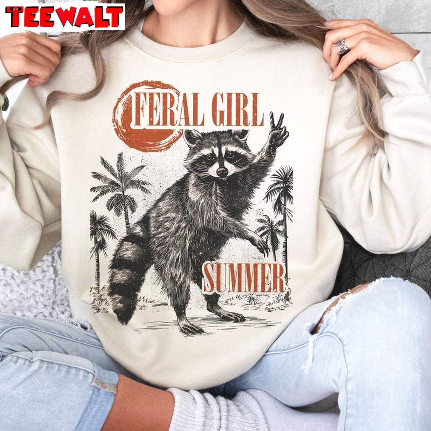 Fantastic Feral Girl Summer Shirt, Funny Raccoon Unisex Hoodie Crewneck