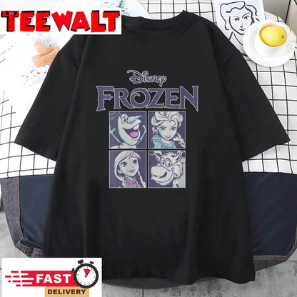 Womens Disney Frozen Blue Hue Character Portrait Grid Panels Sweatshirt