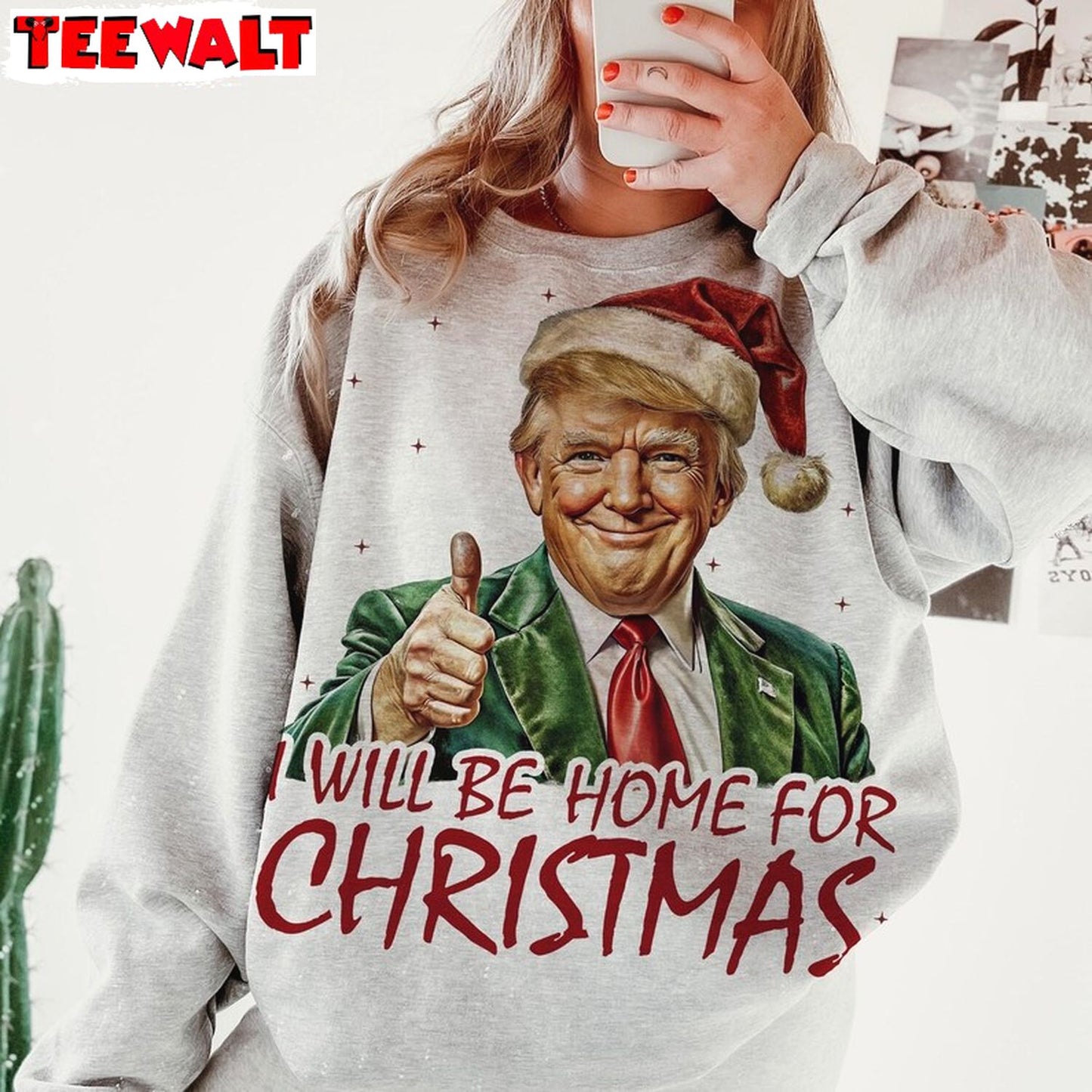 Trump I Ll Be Home For Christmas Sweatshirt, Trump Christmas Shirt