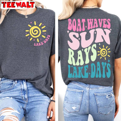 Lake Days Cool Design Short Sleeve , Must Have Boat Waves Sun Rays Lake Days Shirt Tank Top