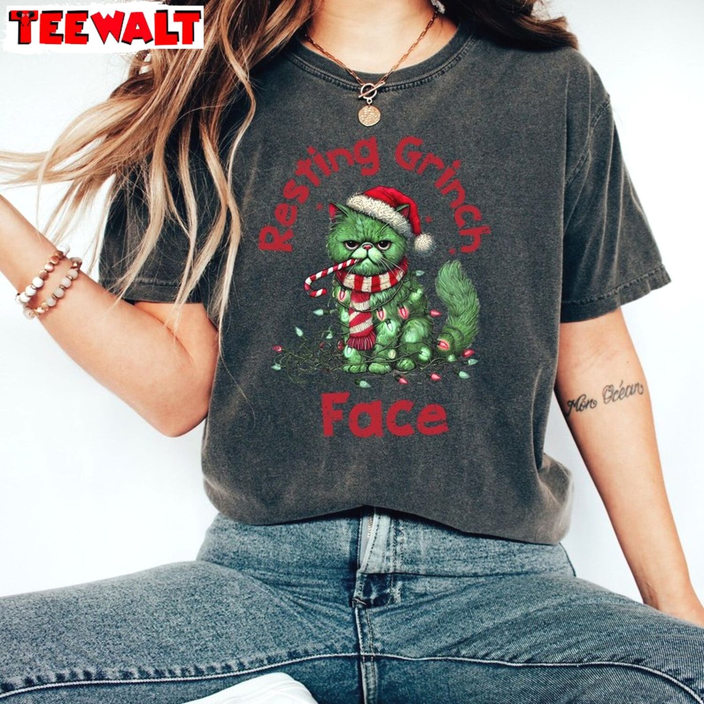 Resting Grinch Face Funny Christmas Shirt, Funny Cat TShirt, For Familyt