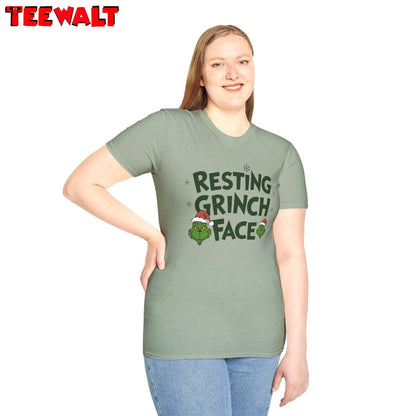 Resting Grinch Face T Shirt, Funny Grinchmas Tee, For Family