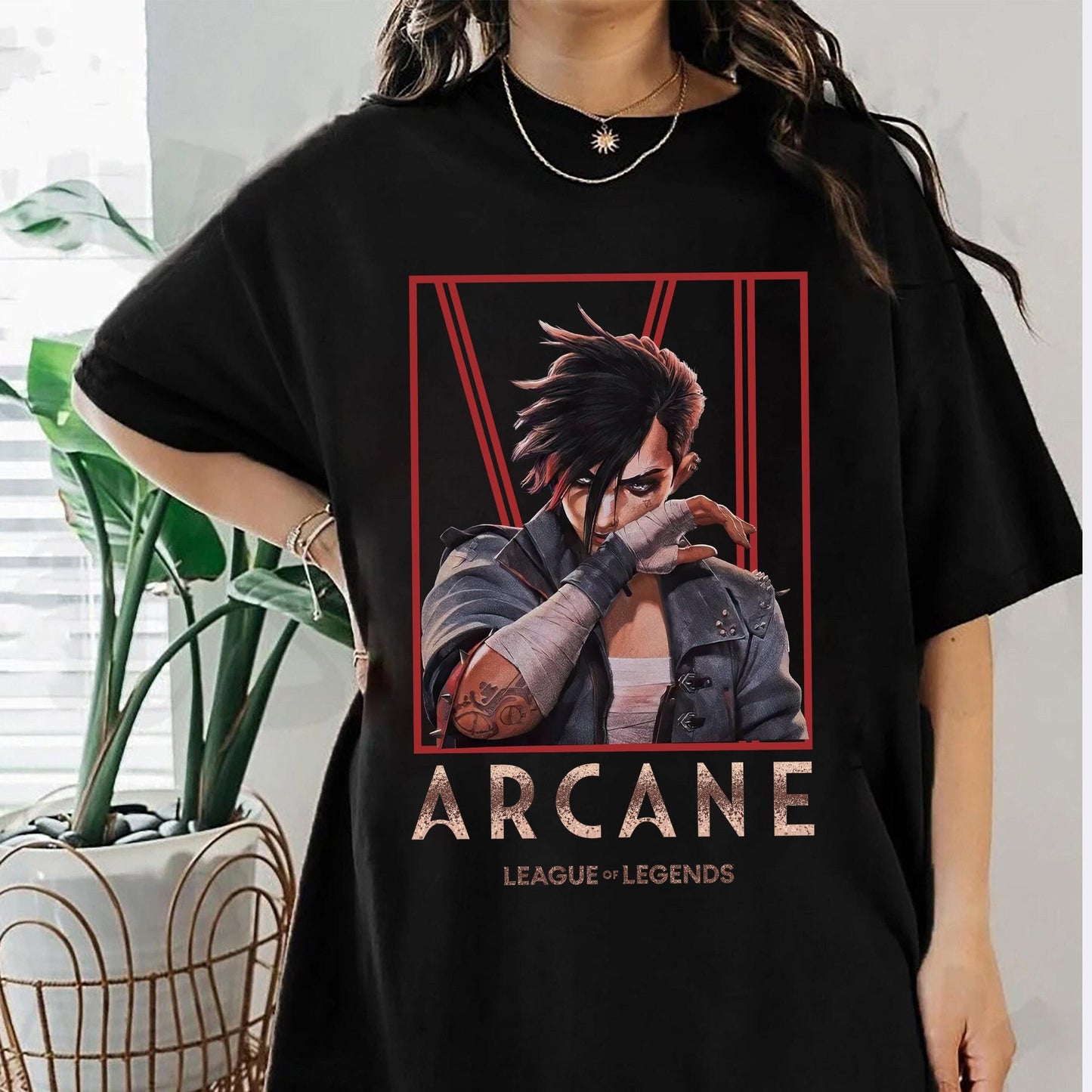 Arcane Vi Dark Wash Lol Gamer Shirt