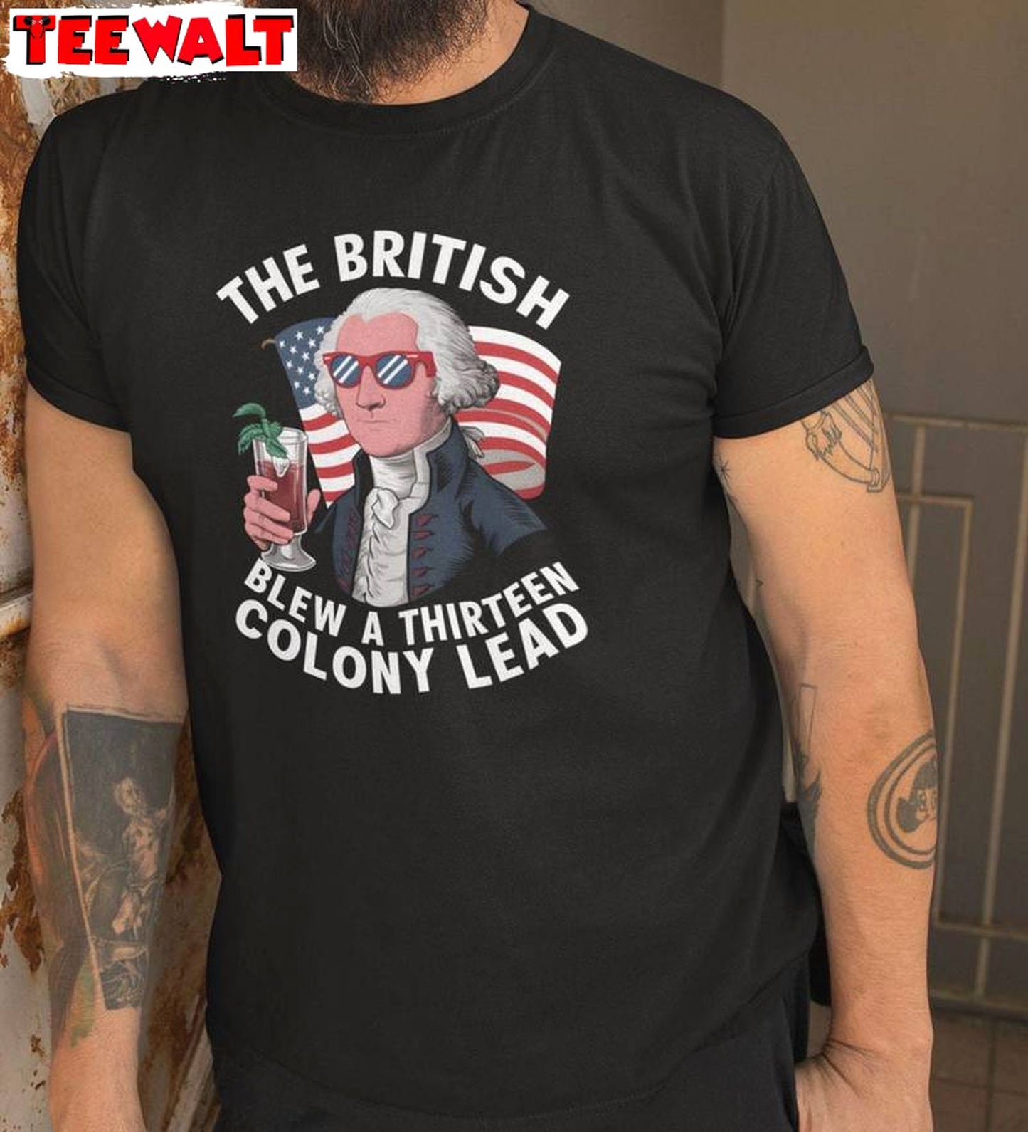 Unique 4th Of July Short Sleeve , Trendy British Blew 13 Colony Lead