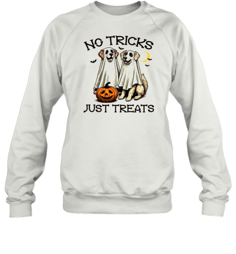 No Tricks Just Treats Dogs In Ghost Costume Funny Halloween T-Shirt