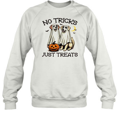 No Tricks Just Treats Dogs In Ghost Costume Funny Halloween T-Shirt