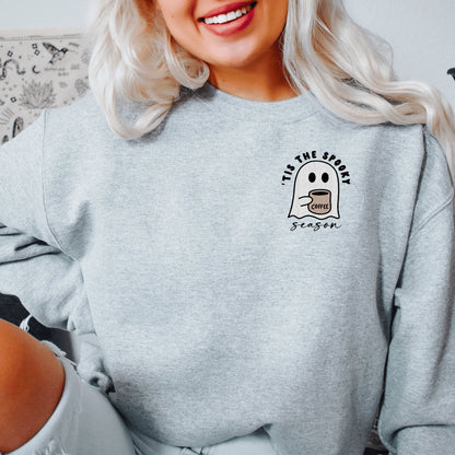 Ghost With Coffee Embroidered Halloween Sweatshirt - Perfect Gift For Coffee Lovers