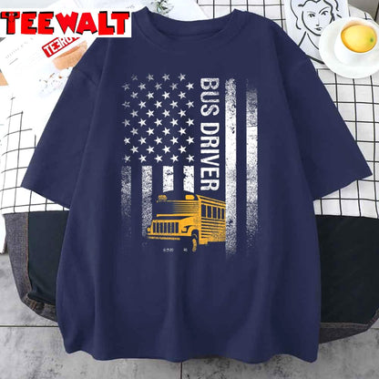 Vintage Bus Driver America Flag Unisex T-Shirt