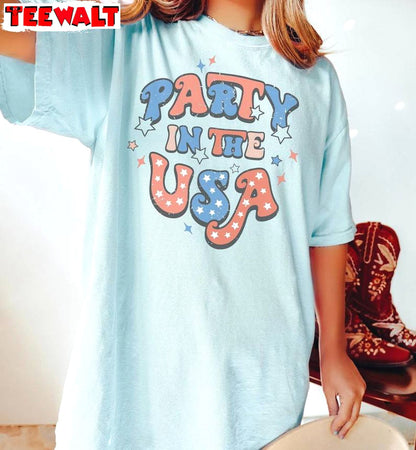 Cool Design Party In The Usa Shirt, Trendy 4th Of July Crewneck Long Sleeve