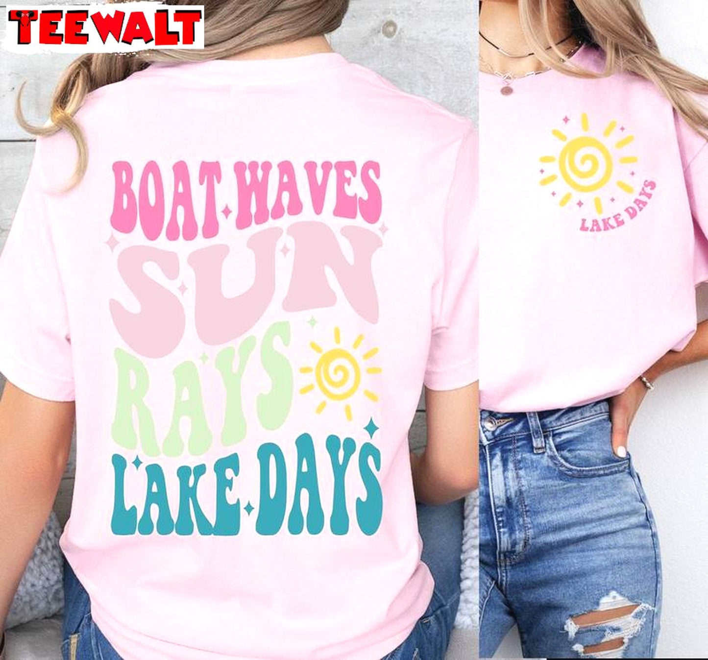 Lake Days Cool Design Short Sleeve , Must Have Boat Waves Sun Rays Lake Days Shirt Tank Top