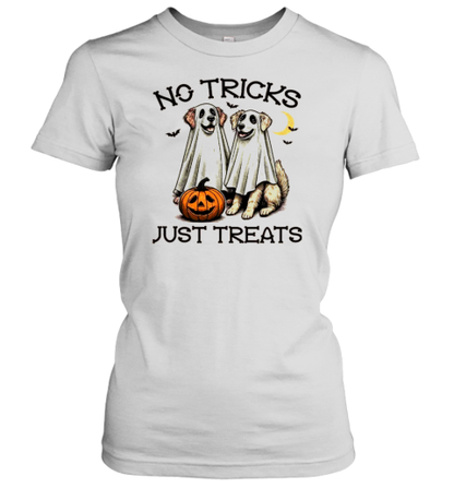 No Tricks Just Treats Dogs In Ghost Costume Funny Halloween T-Shirt