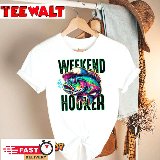 Womens Weekend Hooker Colorful Fishing V-Neck T-Shirt