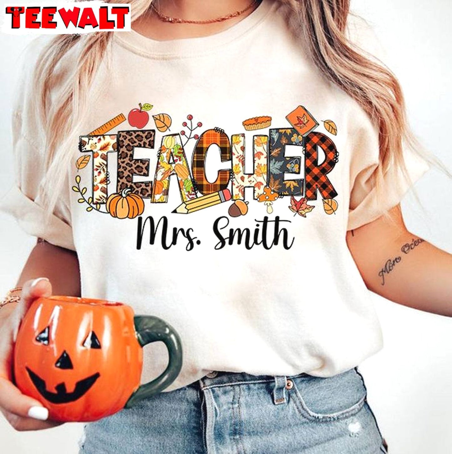 Teaching Little Pumpkins Hoodie, Teacher Fall Pumpkin Long Sleeve Tee Tops