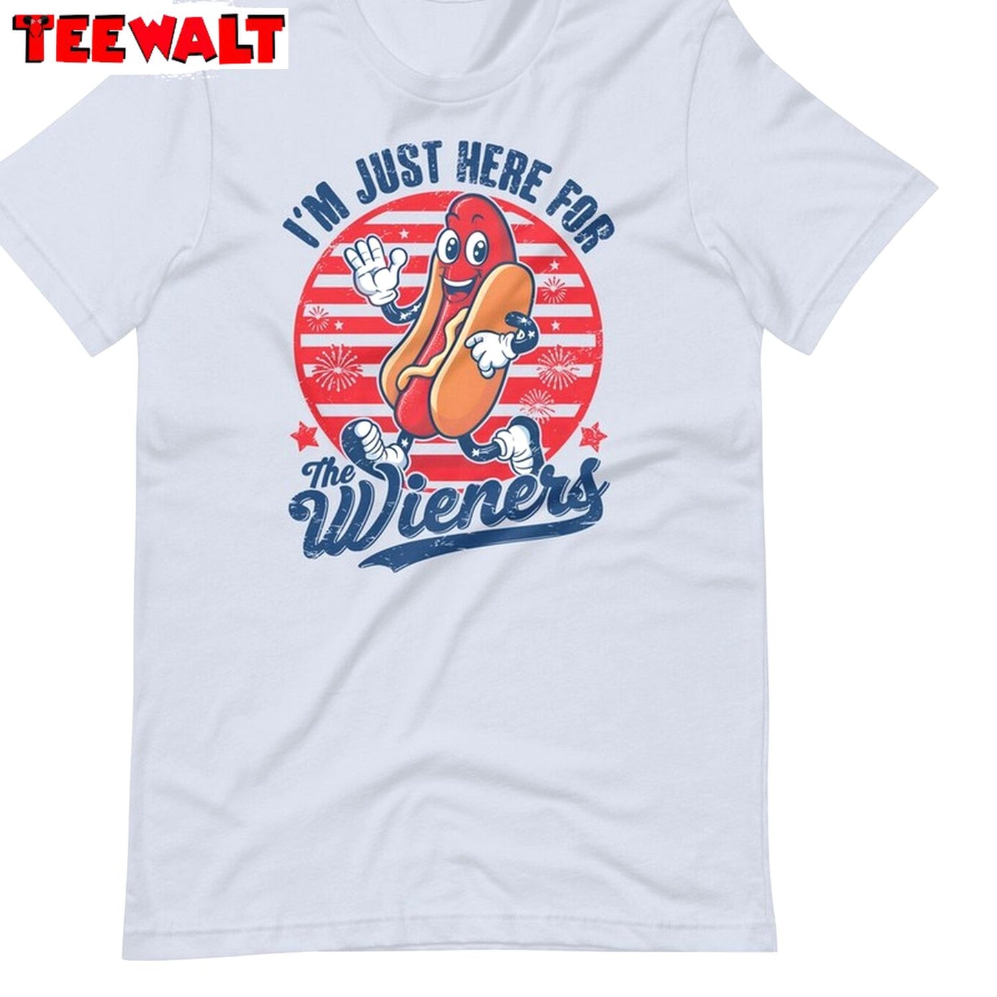 Creative Just Here For The Wieners Shirt, Groovy 4th Of July Short Sleeve Crewneck