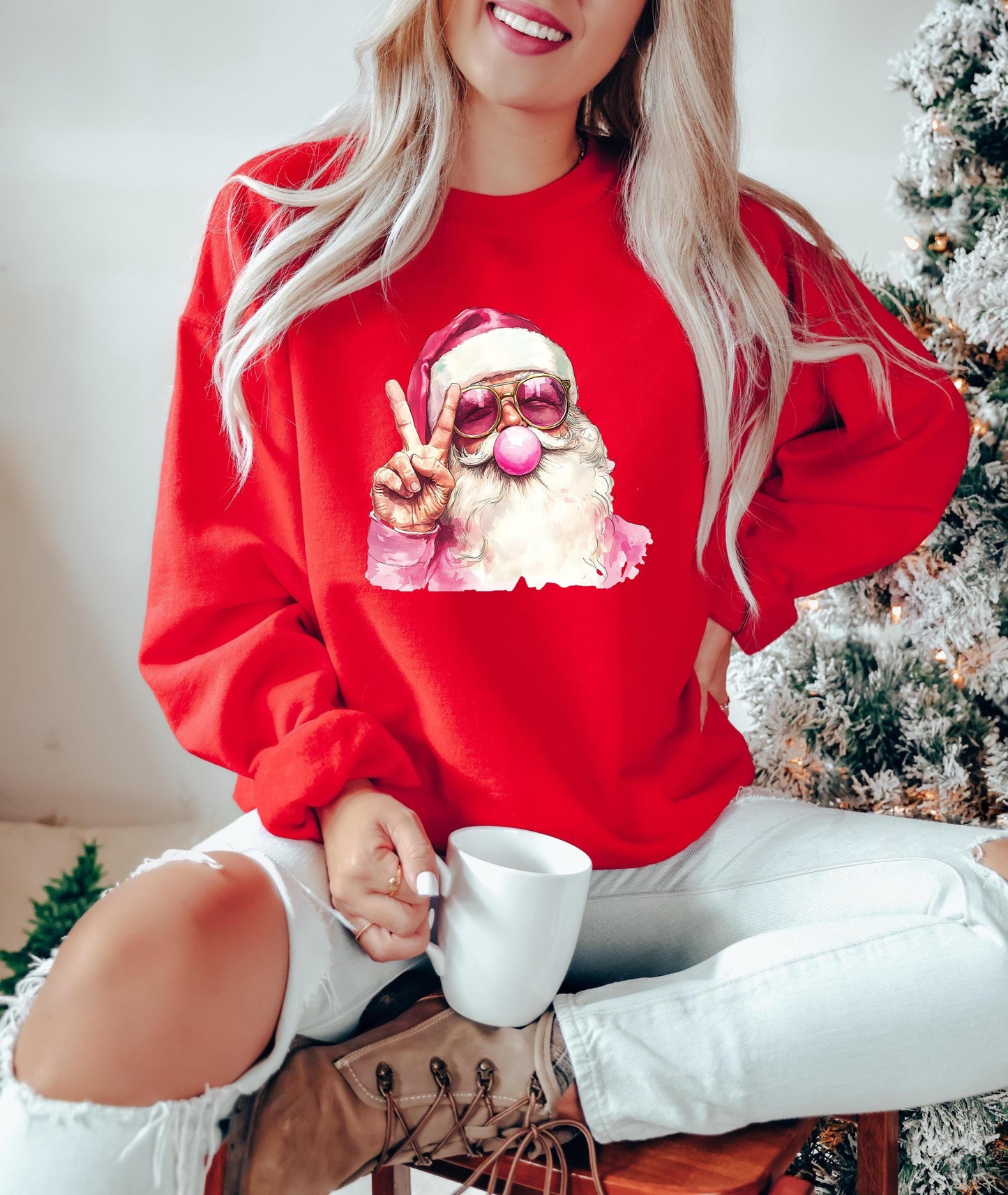 Santa Christmas Lights Sweatshirt Fun Tee Design