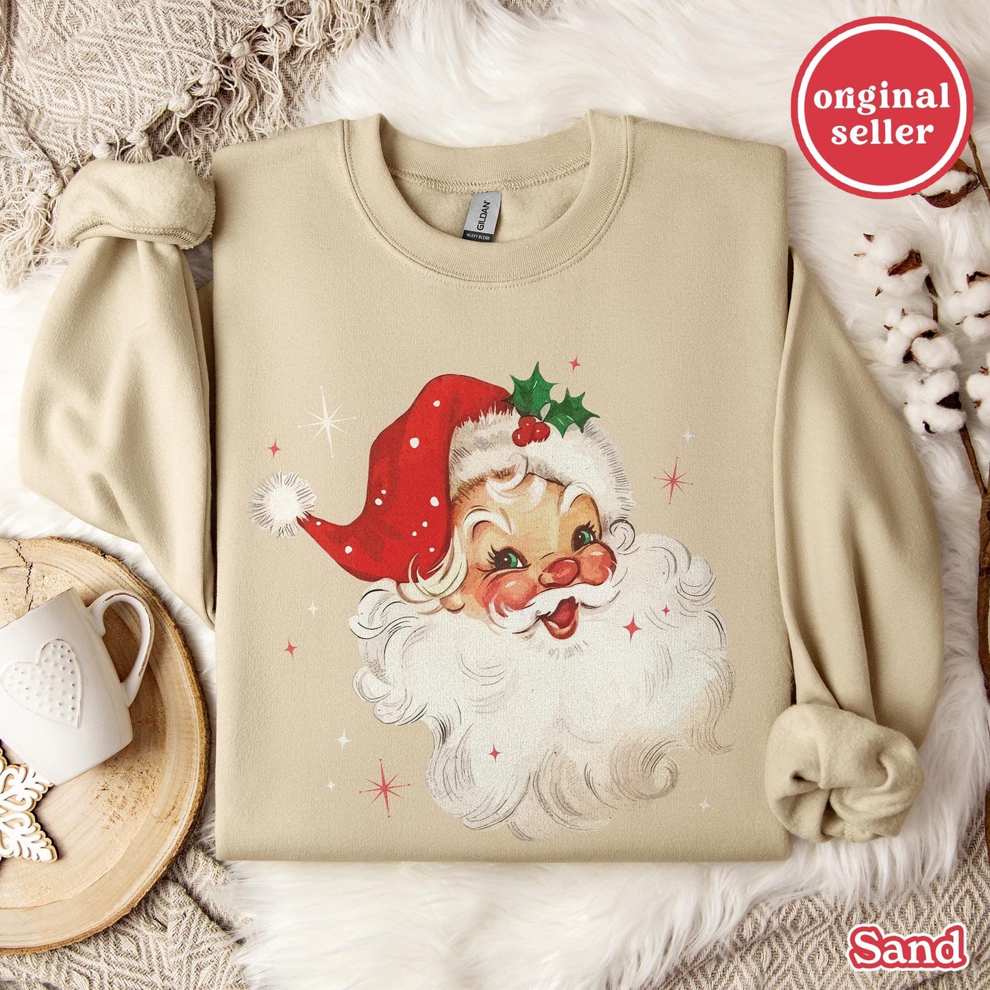 Vintage Christmas Santa Sweatshirt, Holiday Gift For Women