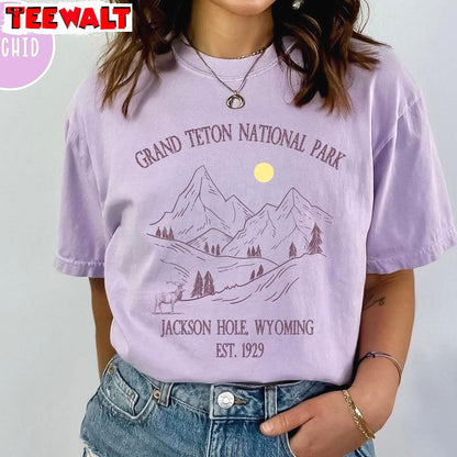 Must Have Jackson Hole Shirt, Unique Grand Tetons Short Sleeve Crewneck