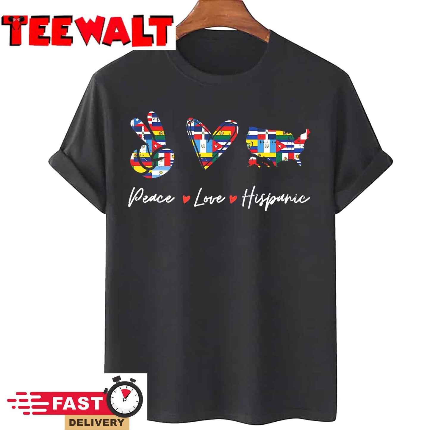 Peace Love Hispanic Heritage Countries Flags Men Women Kids T-Shirt