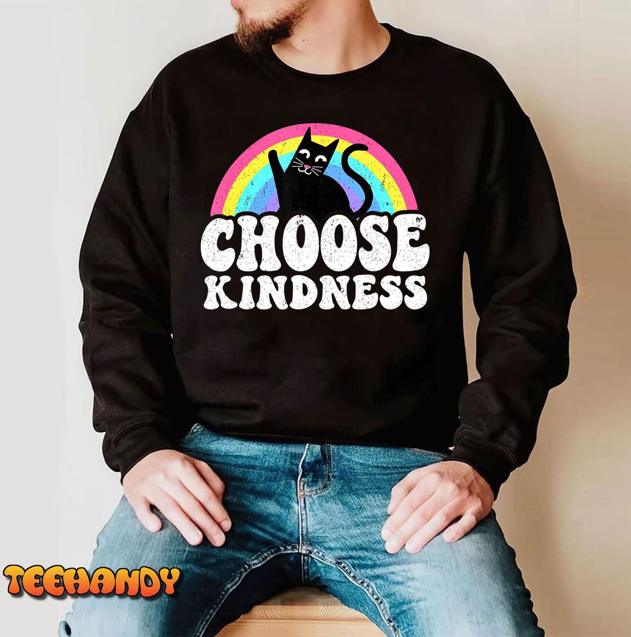 Anti Bullying Rainbow Peace Kind Hippie Cat Choose Kindness T-Shirt