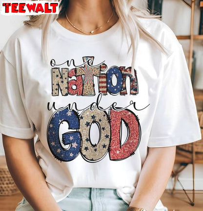 Vintage One Nation Under God Shirt, Comfort 4th Of July Short Sleeve Crewneck