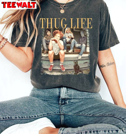 Thug Life Halloween Horror Movie Shirt, Retro Witches Long Sleeve Crewneck