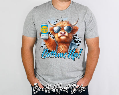 Bottoms Up Vodka Soda Highland Cow Shirt