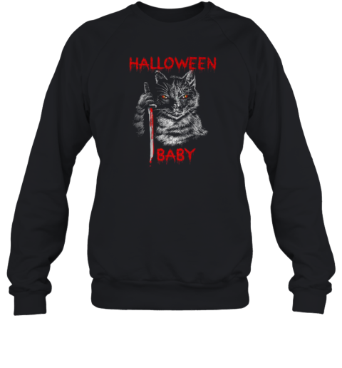 Halloween Scary Black Cat With Ninja Sword T-Shirt