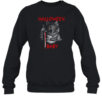 Halloween Scary Black Cat With Ninja Sword T-Shirt