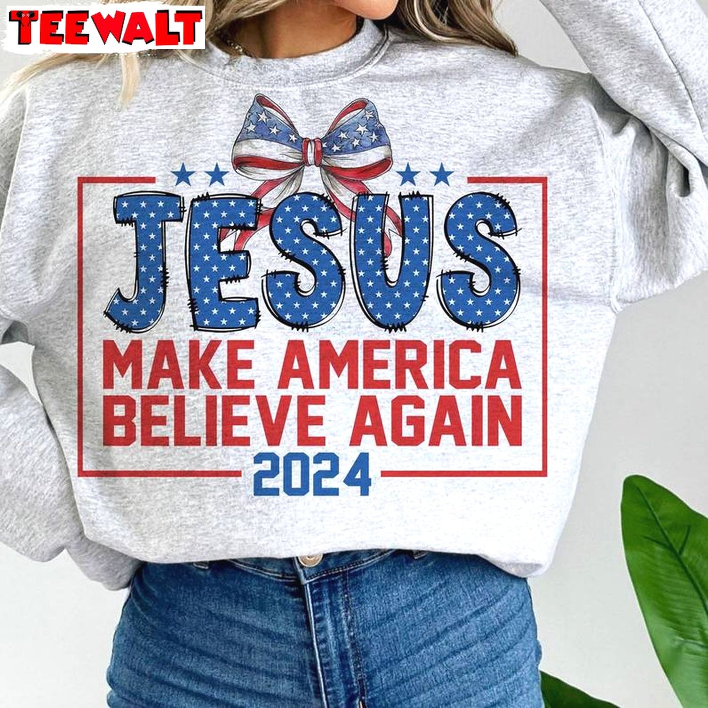 Retro Jesus Make America Believe Again Shirt, Funny Christian Short Sleeve Long Sleeve