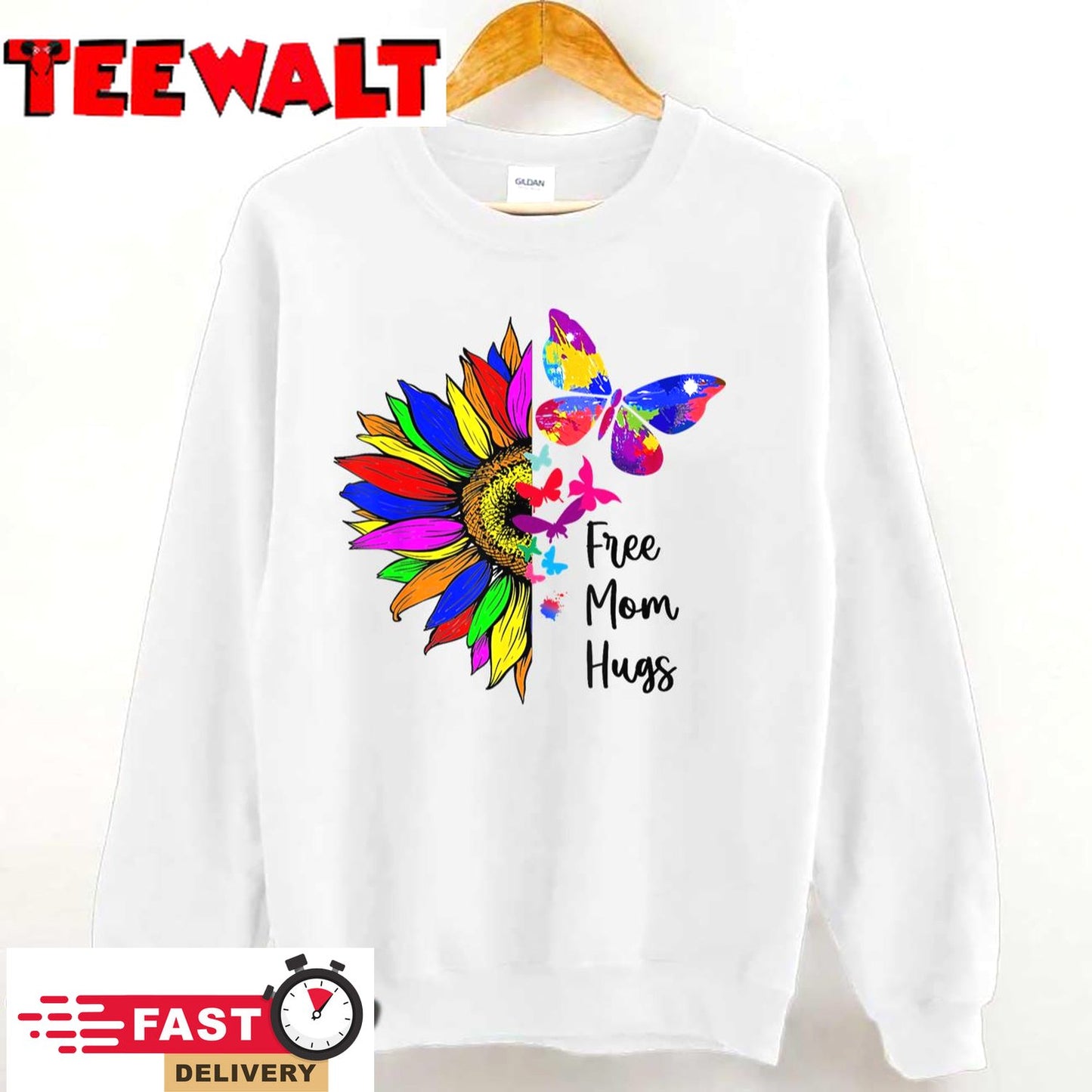 Sunflower Free Mom Hugs Shirt Butterfly LGBT Pride Month T-Shirt