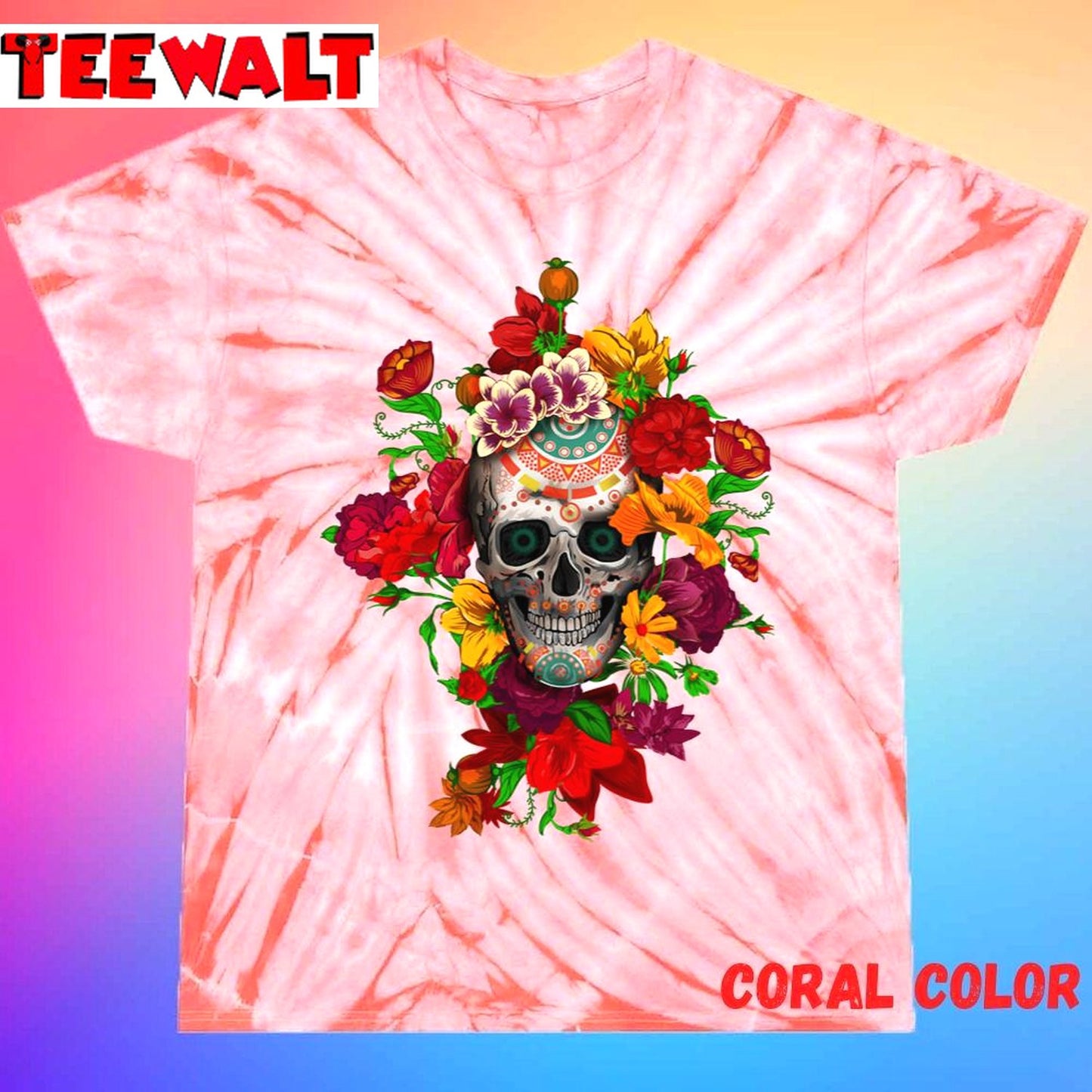 Day Of The Dead Sugar Skull With Flower Unisex Tie Dye Tee