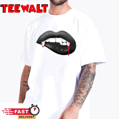 Sexy Vampire Fangs Black Lips for men and women Halloween Pullover Hoodie