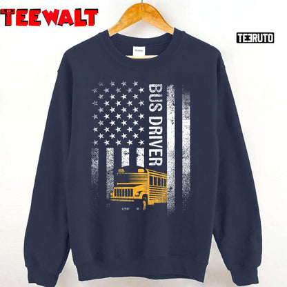 Vintage Bus Driver America Flag Unisex T-Shirt