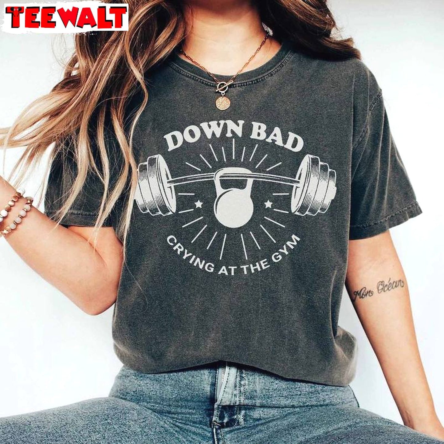 Down Bad Crying At The Gym Shirt, Funny Workout Crewneck Sweatshirt Sweater