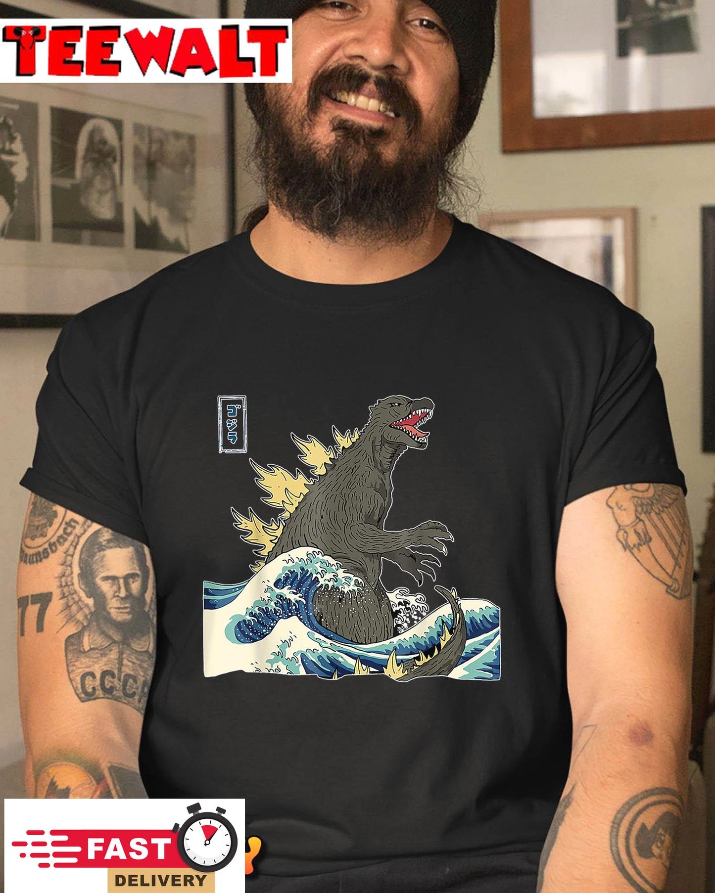 THE GREAT MONSTER OFF KANAGAWA TeamGodzilla Wave Poster T-Shirt