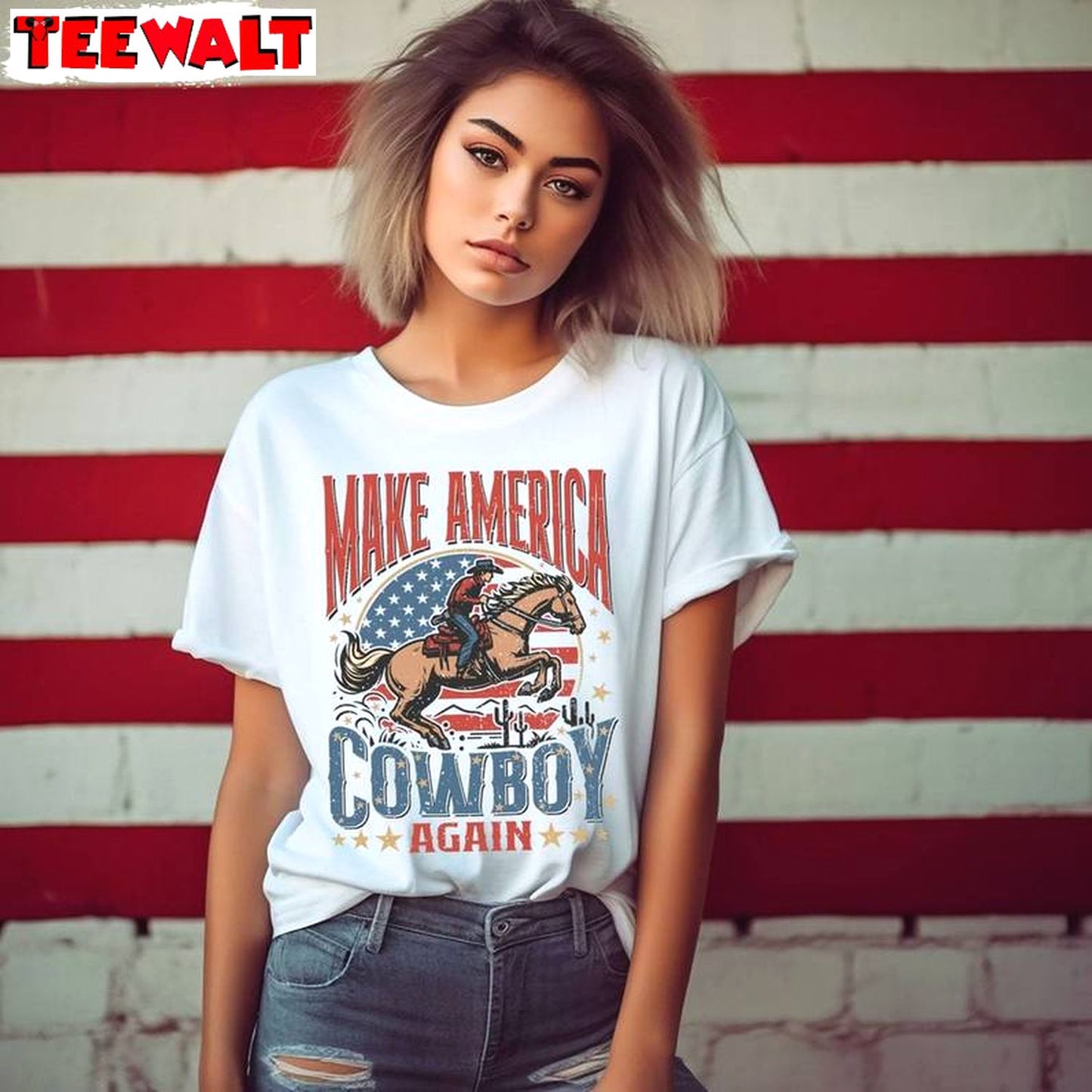 Awesome 4th Of July Rodeo Unisex Hoodie, Trendy Make America Cowboy Again Shirt Long Sleeve