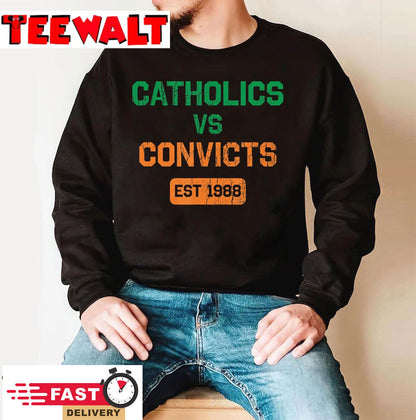 Catholics Vs Convicts 1988 Retro Vintage Distressed T-Shirt