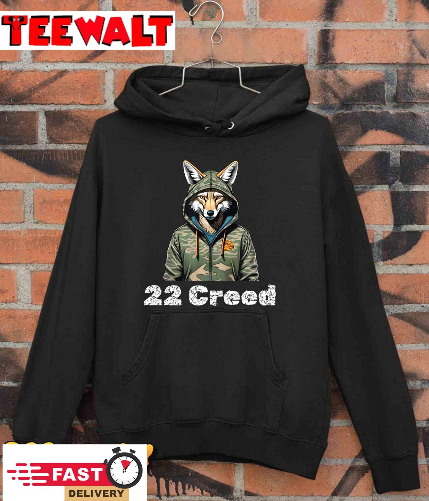 Coyote in Hood 22 Creed Graphic Hunting Design T-Shirt