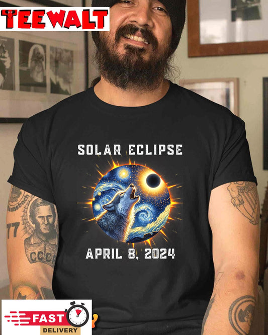 Wolf Fans Totality Solar Eclipse 2024, Wolf Howling Eclipse T-Shirt