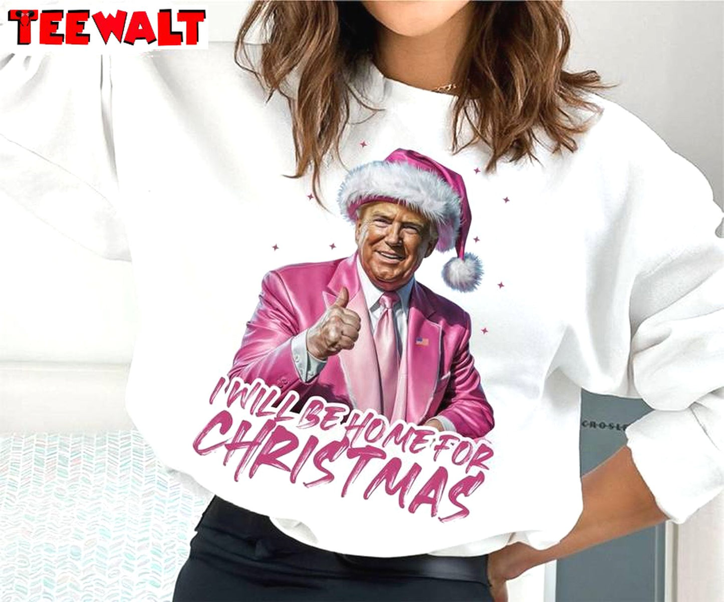 Trump I Ll Be Home For Christmas Sweatshirt, Humorous Christmas T Shirt 02