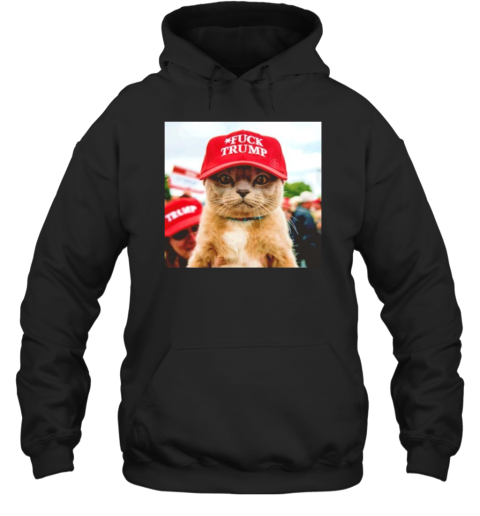 Cat Wearing Red Fuck Trump Hat Cat For Kamala T-Shirt