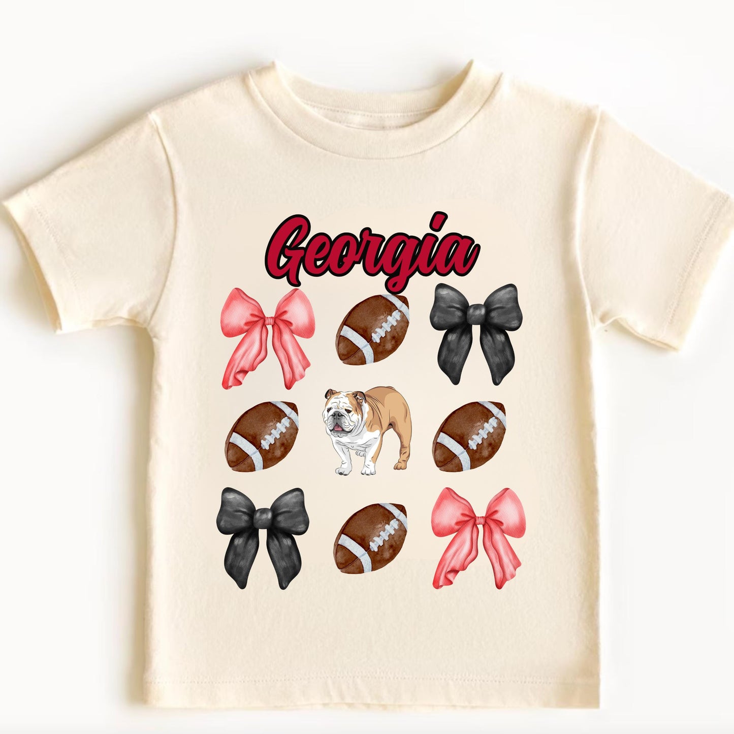 Georgia Baby Game Day Football Shirt With Coquette Bow For Kids