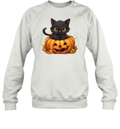 Halloween Black Cat Pumpkin Spooky Kitty Boys Girls T-Shirt