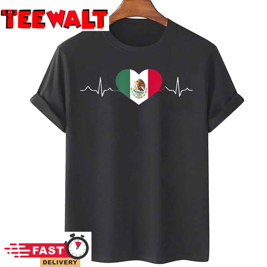 Heartbeat Mexico Flag 16 September Mexican Independence Day T-Shirt